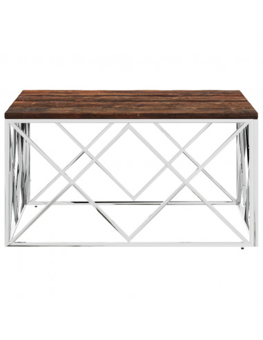 Tavolino Salotto in Acciaio Inox e Legno Massello di Recupero