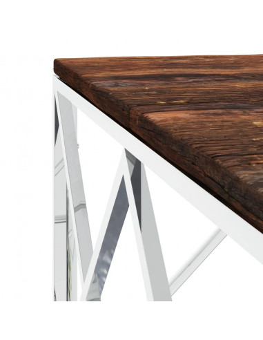 Tavolino Salotto in Acciaio Inox e Legno Massello di Recupero