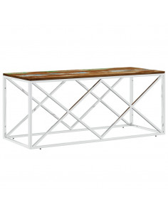 Tavolino Salotto in Acciaio Inox e Legno Massello di Recupero 2