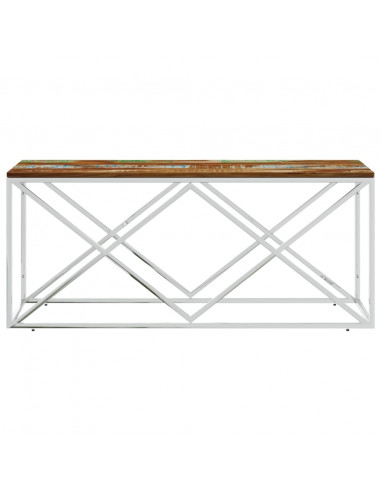 Tavolino Salotto in Acciaio Inox e Legno Massello di Recupero