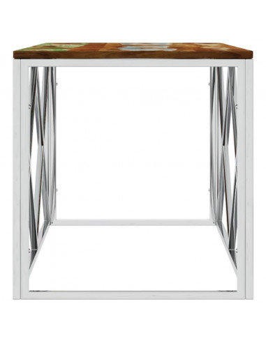 Tavolino Salotto in Acciaio Inox e Legno Massello di Recupero