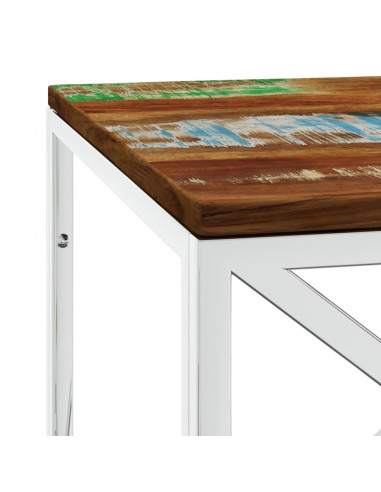 Tavolino Salotto in Acciaio Inox e Legno Massello di Recupero