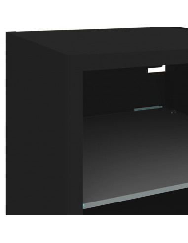 Mobili TV a Muro con LED 7pz Neri in Legno Multistrato