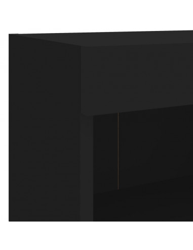 Mobili TV a Muro con LED 7pz Neri in Legno Multistrato