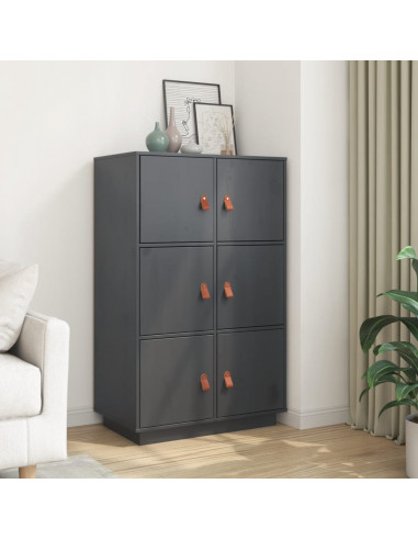 Credenza Grigia 67x40x108,5 cm in Legno Massello di Pino