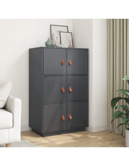 Credenza Grigia 67x40x108,5 cm in Legno Massello di Pino