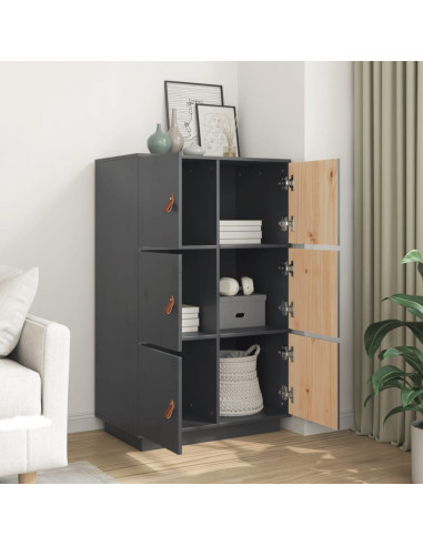 Credenza Grigia 67x40x108,5 cm in Legno Massello di Pino