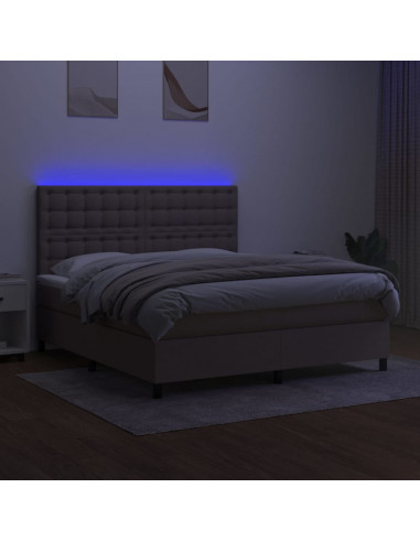Letto a Molle con Materasso e LED Tortora 180x200 cm in Tessuto