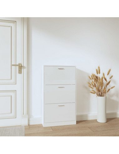 Scarpiera Bianco Lucido 59x17x108 cm in Legno Multistrato