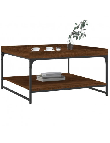 Tavolino Rovere Marrone 80x80x45cm in Legno Multistrato e Ferro