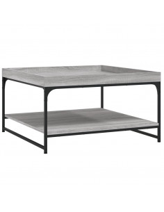 Tavolino Grigio Sonoma 80x80x45 cm in Legno Multistrato e Ferro 2