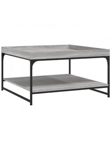 Tavolino Grigio Sonoma 80x80x45 cm in Legno Multistrato e Ferro