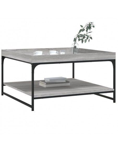 Tavolino Grigio Sonoma 80x80x45 cm in Legno Multistrato e Ferro