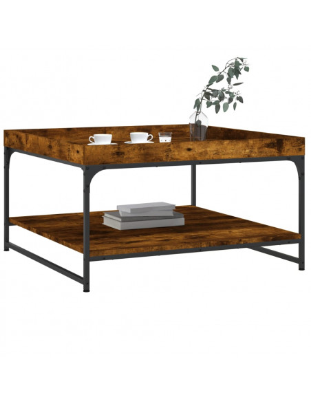 Tavolino Rovere Fumo 80x80x45 cm in Legno Multistrato e Ferro