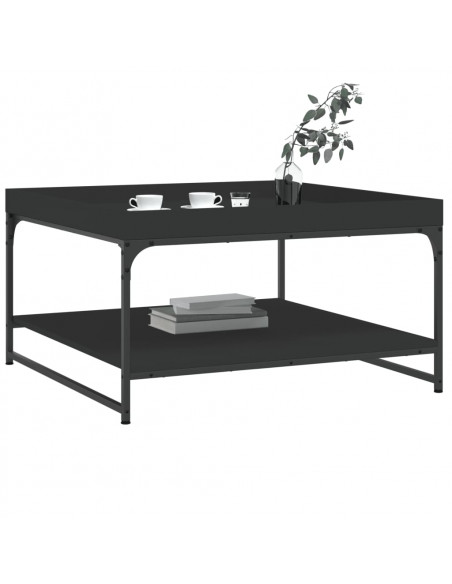 Tavolino da Salotto Nero 80x80x45 cm Legno Multistrato e Ferro