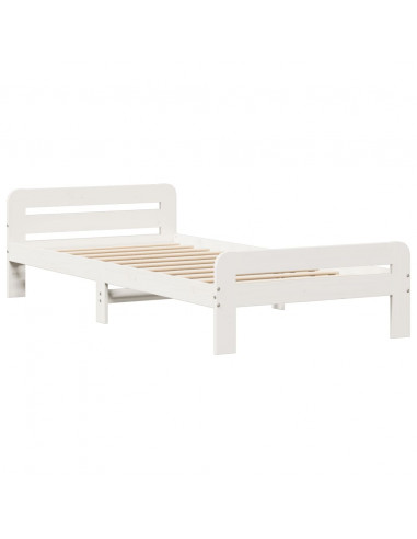 Letto senza Materasso Bianco 75x190 in Legno Massello di Pino