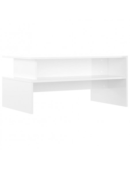 Tavolino Salotto Bianco Lucido 90x55x42,5 cm Legno Multistrato