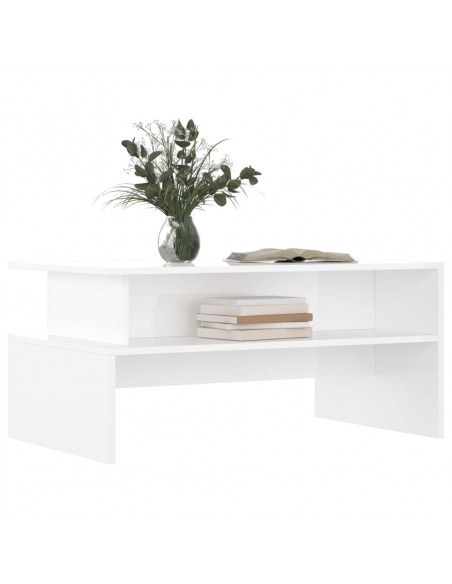 Tavolino Salotto Bianco Lucido 90x55x42,5 cm Legno Multistrato
