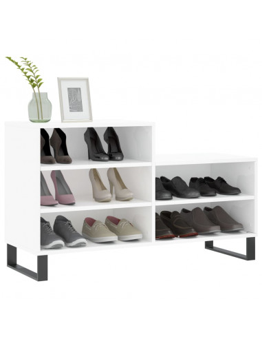 Scarpiera Bianco Lucido 102x36x60 cm in Legno Multistrato