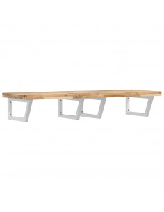 Ripiano a Parete per Lavabo in Acciaio e Massello di Acacia 2