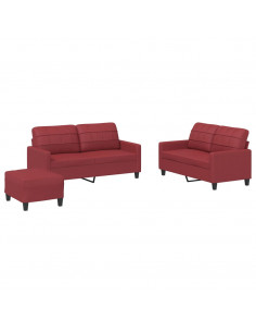 Set di Divani 3 pz con Cuscini Rosso Vino in Similpelle 2