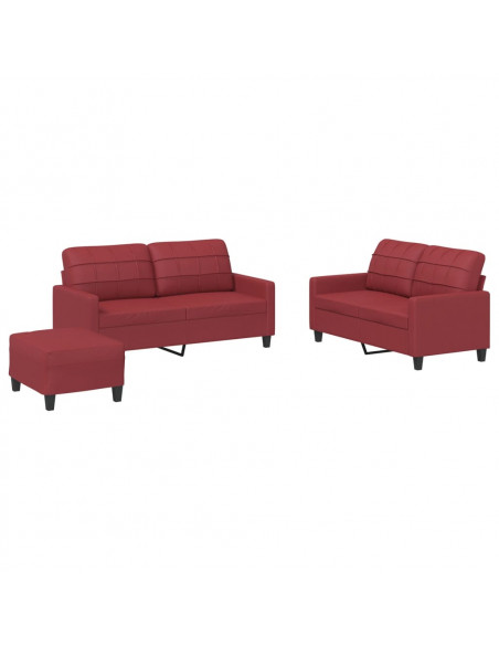 Set di Divani 3 pz con Cuscini Rosso Vino in Similpelle