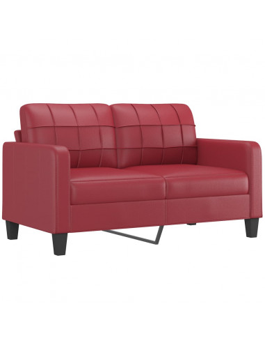 Set di Divani 3 pz con Cuscini Rosso Vino in Similpelle