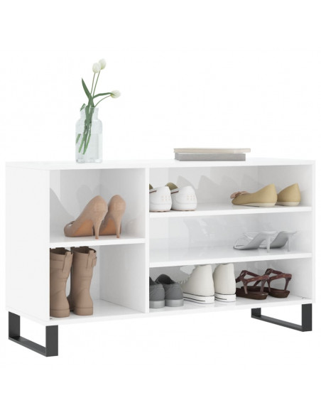 Scarpiera Bianco Lucido 102x36x60 cm in Legno Multistrato