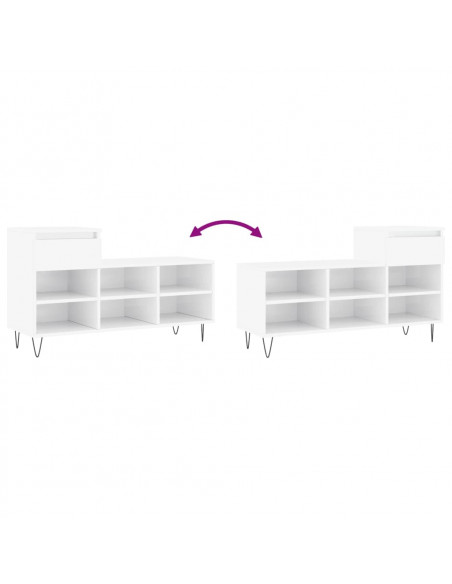Scarpiera Bianco Lucido 102x36x60 cm in Legno Multistrato