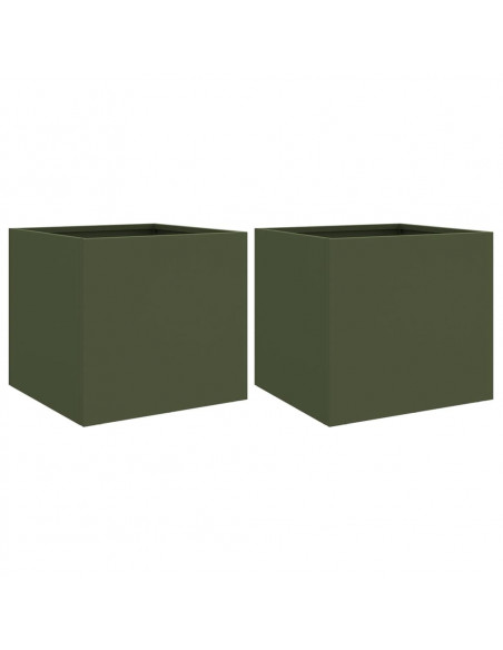 Fioriere 2pz Verde Oliva 32x30x29 cm Acciaio Laminato a Freddo