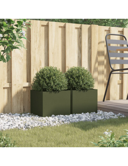 Fioriere da Giardino 2 pz Verde Oliva 32x30x29 cm in Acciaio