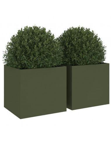 Fioriere da Giardino 2 pz Verde Oliva 32x30x29 cm in Acciaio
