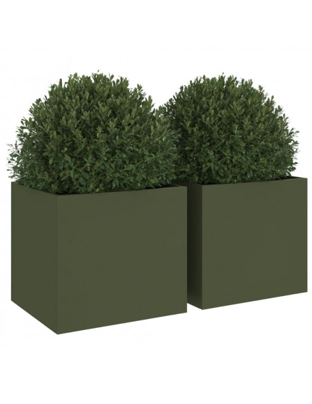 Fioriere da Giardino 2 pz Verde Oliva 32x30x29 cm in Acciaio