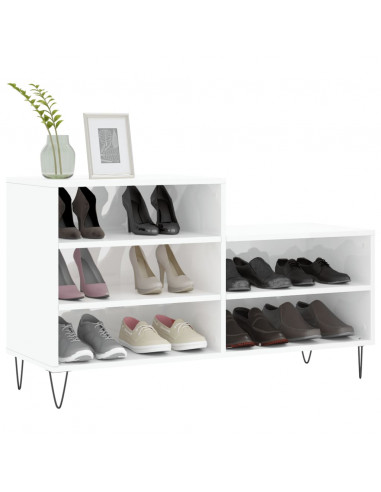 Scarpiera Bianco Lucido 102x36x60 cm in Legno Multistrato