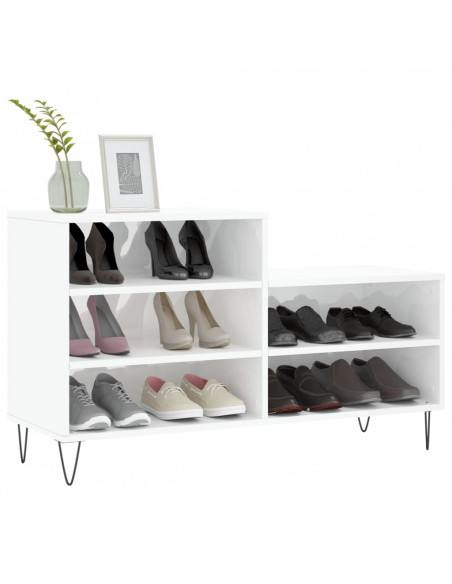 Scarpiera Bianco Lucido 102x36x60 cm in Legno Multistrato