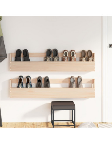 Scarpiere a Parete 2 pz 110x9x23 cm Legno Massello di Pino