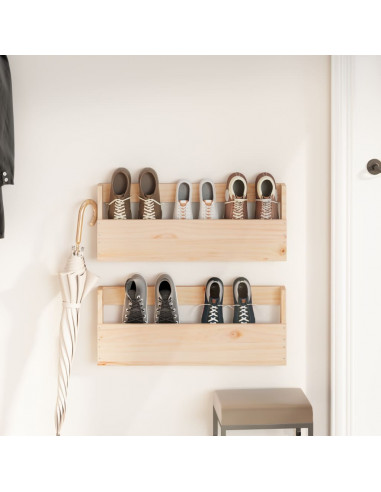 Scarpiere a Parete 2 pz 59x9x23 cm Legno Massello di Pino