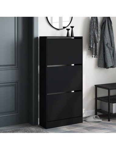 Scarpiera Nera 60x21x125,5 cm in Legno Multistrato
