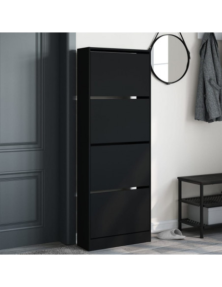 Scarpiera Nera 60x21x163,5 cm in Legno Multistrato