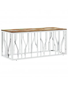 Tavolino Salotto Argento in Acciaio Inox e Legno di Recupero 2