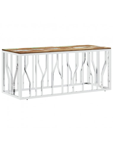 Tavolino Salotto Argento in Acciaio Inox e Legno di Recupero