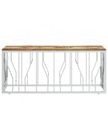 Tavolino Salotto Argento in Acciaio Inox e Legno di Recupero