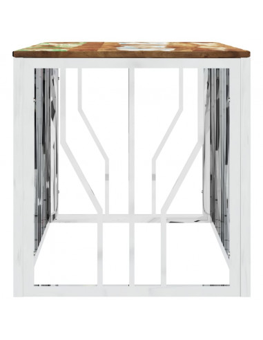 Tavolino Salotto Argento in Acciaio Inox e Legno di Recupero