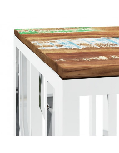 Tavolino Salotto Argento in Acciaio Inox e Legno di Recupero