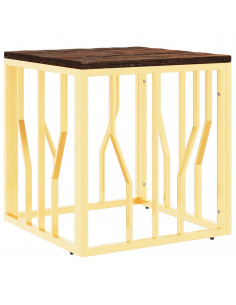 Tavolino Salotto Oro in Acciaio e Legno Massello di Recupero 2