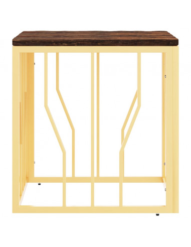 Tavolino Salotto Oro in Acciaio e Legno Massello di Recupero