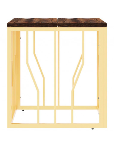 Tavolino Salotto Oro in Acciaio e Legno Massello di Recupero