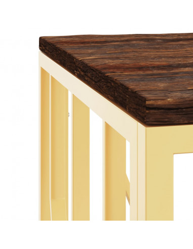 Tavolino Salotto Oro in Acciaio e Legno Massello di Recupero