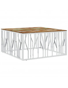 Tavolino Salotto Argento in Acciaio Inox e Legno di Recupero 2