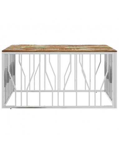 Tavolino Salotto Argento in Acciaio Inox e Legno di Recupero